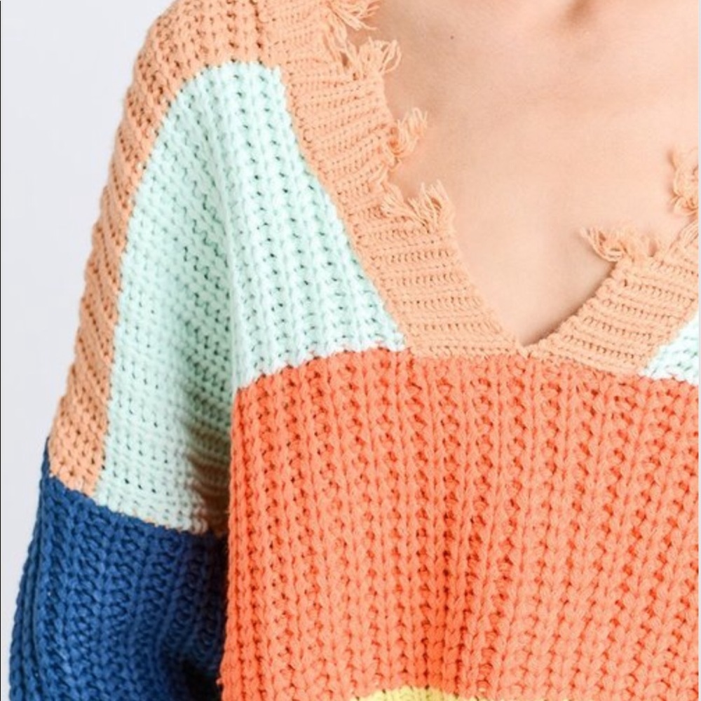 Distressed color block sweater - Picture 2 of 6